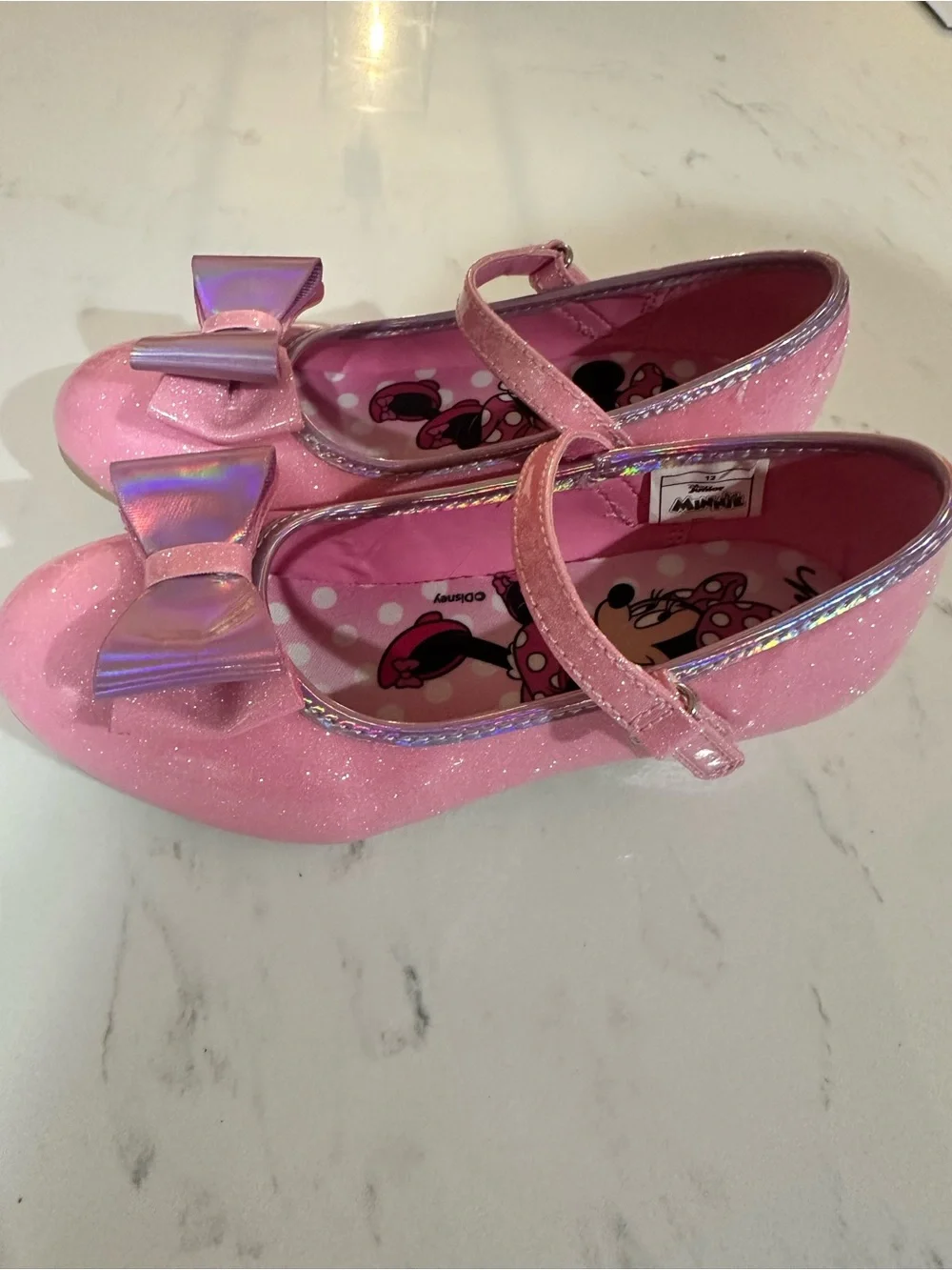 Disney Pink Glitter Minnie Mouse Mary Jane Shoes with Bow